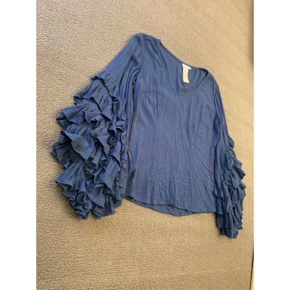 Guest Editor Women's XS  Blouse‎ Top Blue Tiered Frill Sleeve Rayon Crepe - Picture 11 of 14